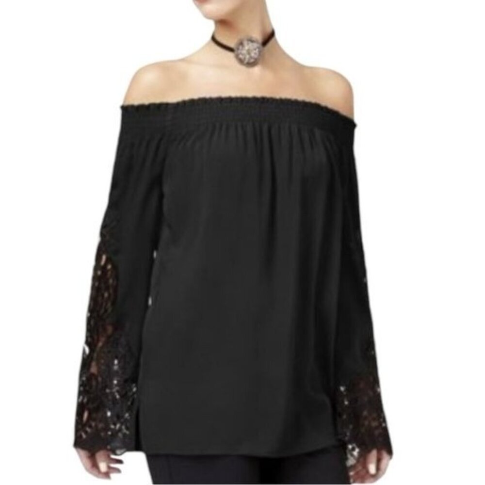 Kobi Amie Off-Shoulder Smocked‎ Blouse Lace Trim Size S